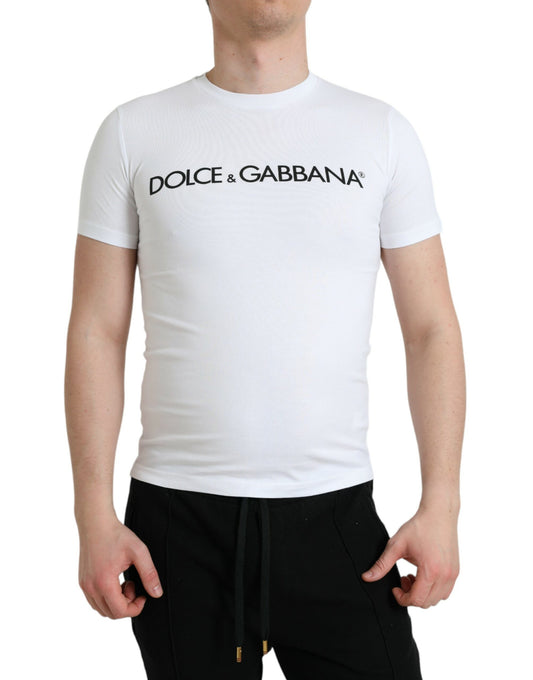 تيشيرت بقبة دائرية وطبعة شعار الماركة باللون الأبيض من دولتشي آند غابانا