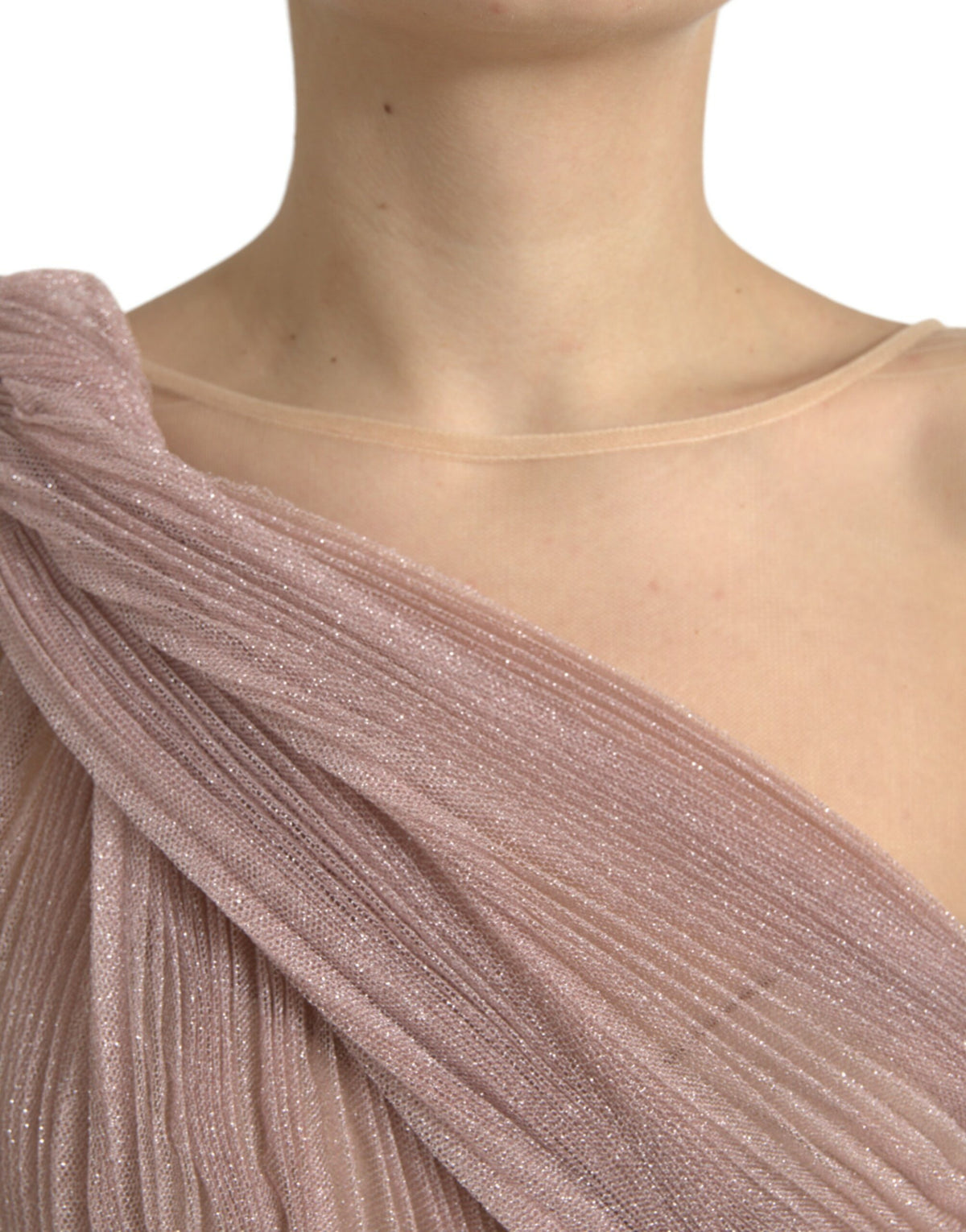 Dolce & Gabbana Light Lilac Pleated Lame Tulle One Shoulder Dress