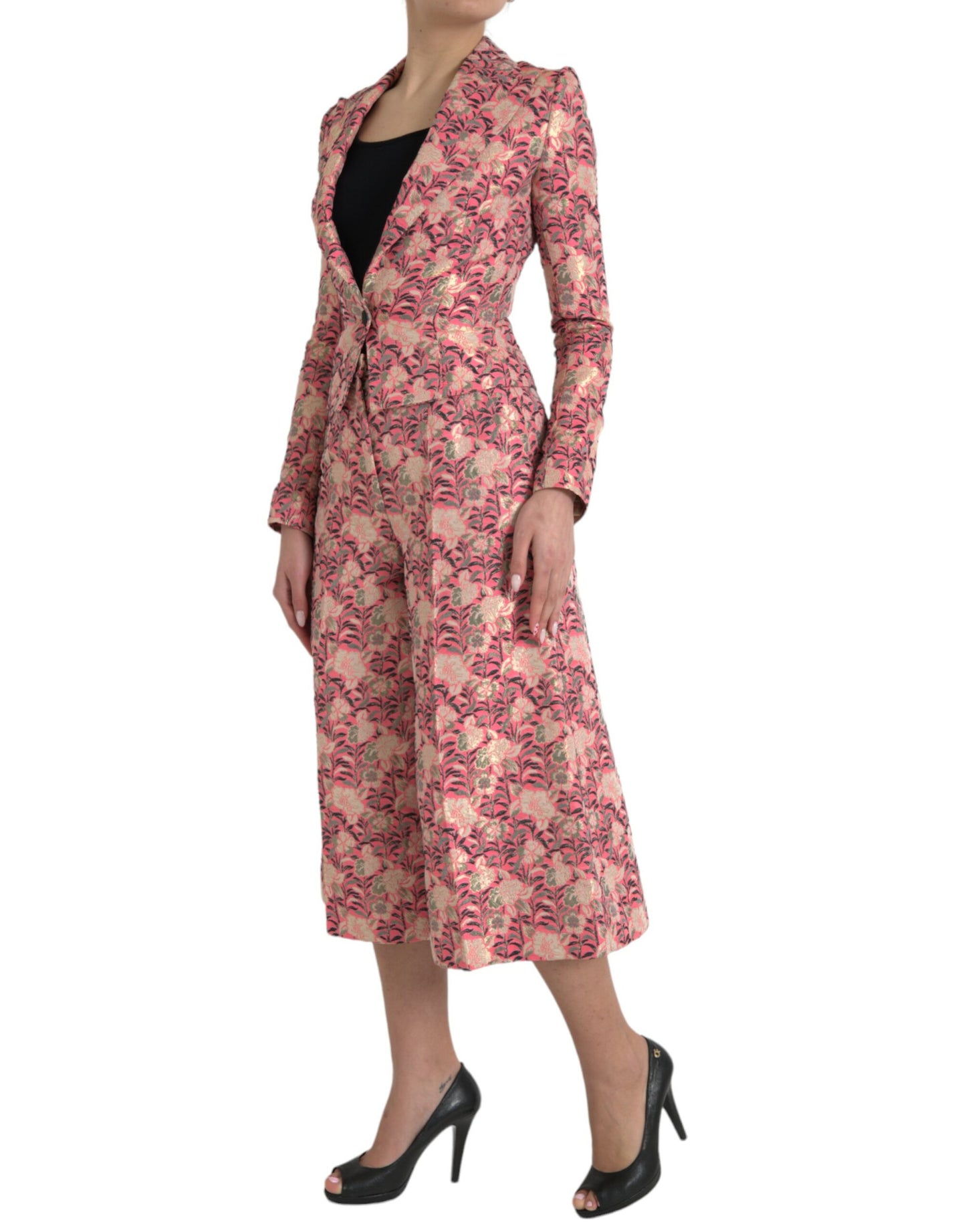 Dolce & Gabbana Pink Floral Jacquard Slim Fit 2 Piece Suit