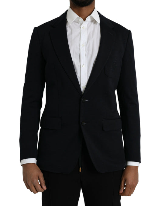 Dolce & Gabbana Dark Blue Wool Notch Single Breasted Coat Blazer
