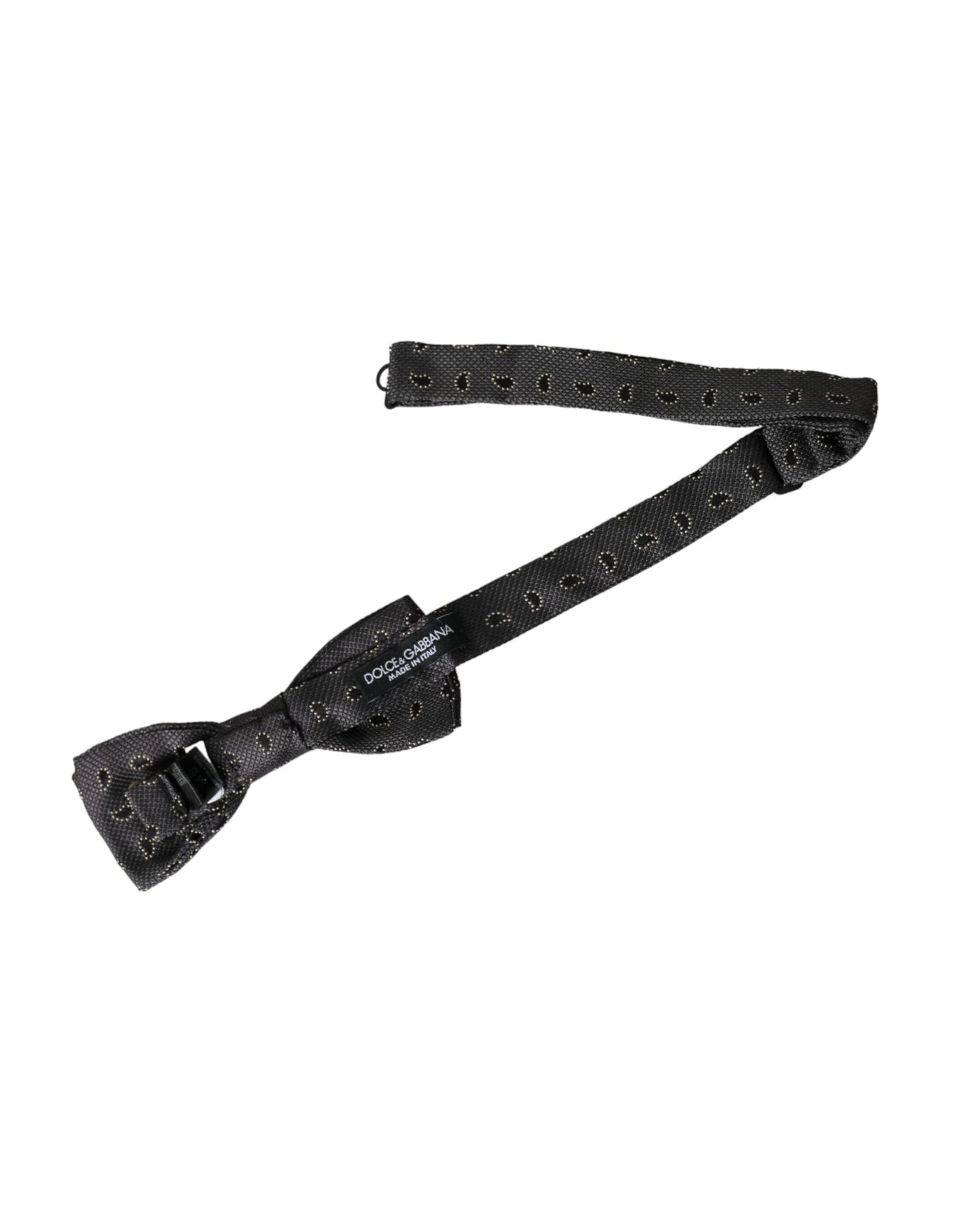 Dolce & Gabbana Dark Gray Silk Patterned Adjustable Neck Men Bow Tie