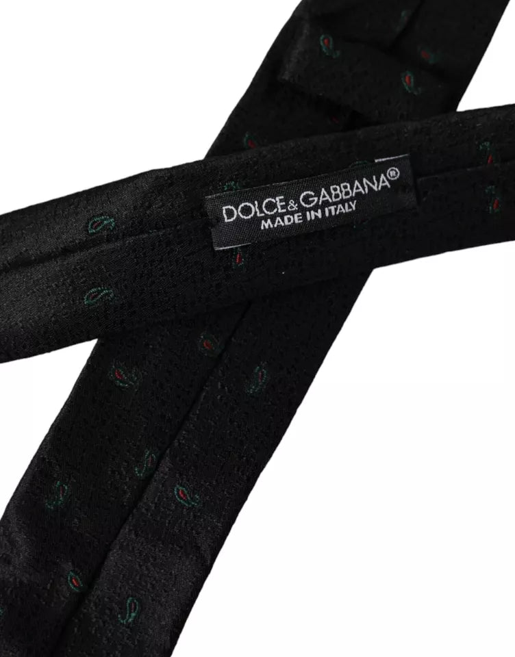 ربطة عنق رجالية سوداء قابلة للتعديل من الحرير الخالص 100% من Dolce & Gabbana Black Fantasy
