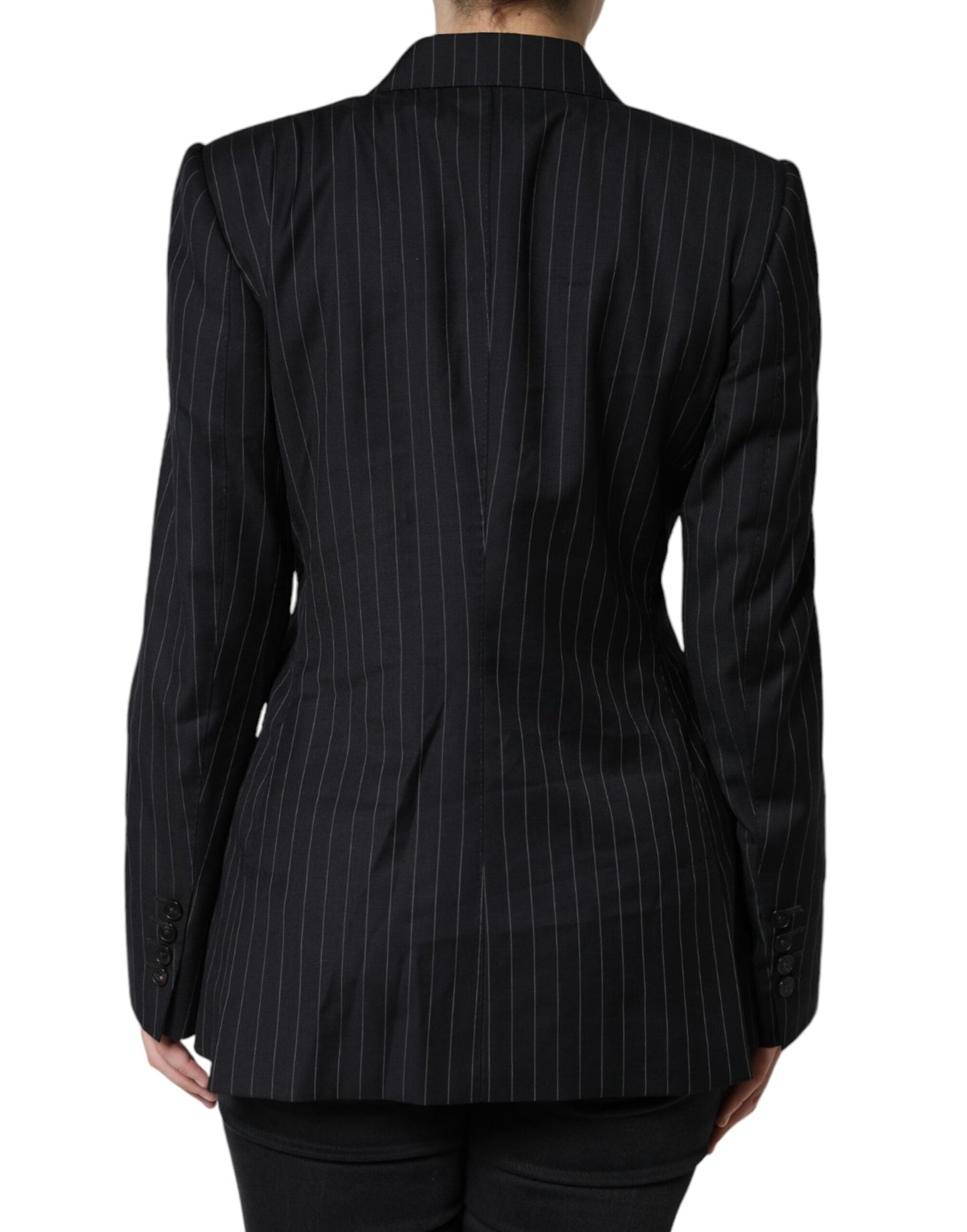 Dolce & Gabbana Dark Gray Striped Double Breasted Coat Jacket
