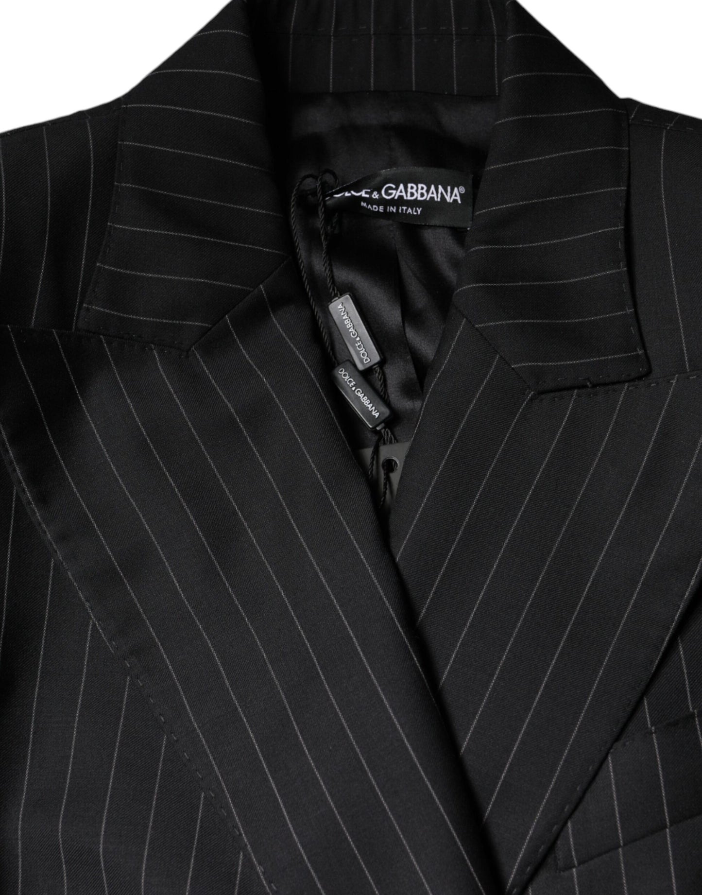 Dolce & Gabbana Dark Gray Striped Double Breasted Coat Jacket