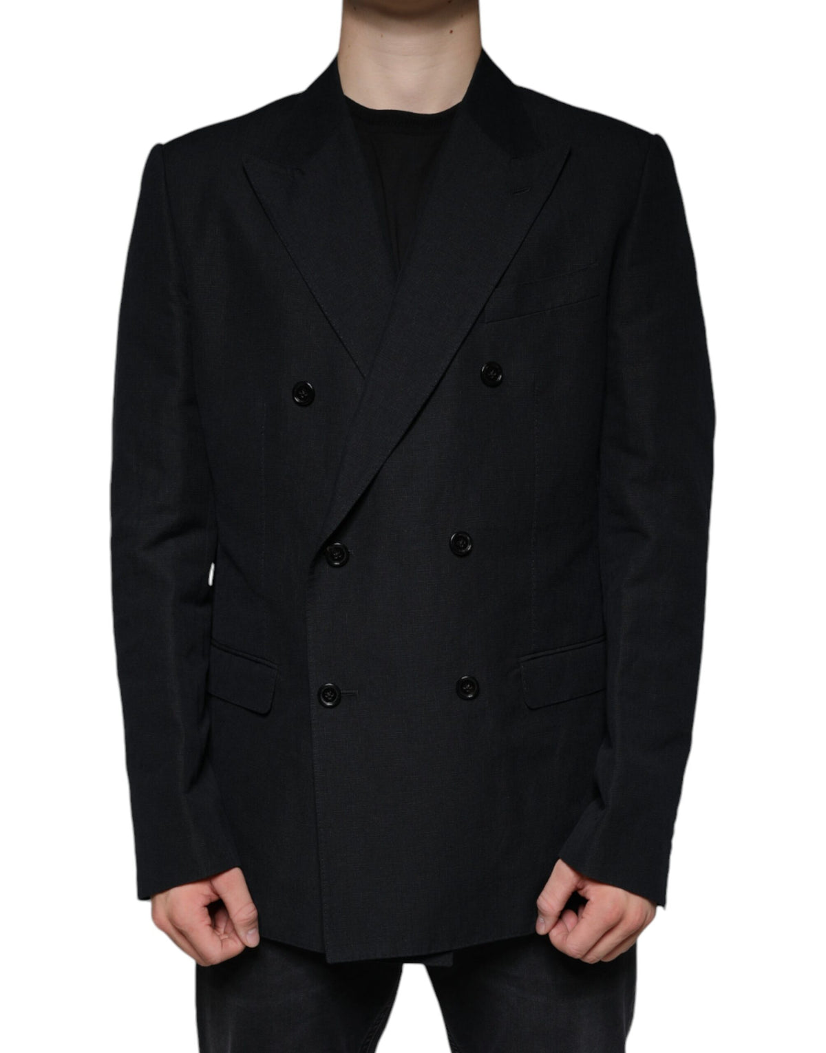 Dolce & Gabbana Dark Blue Linen Double Breasted Dress Blazer
