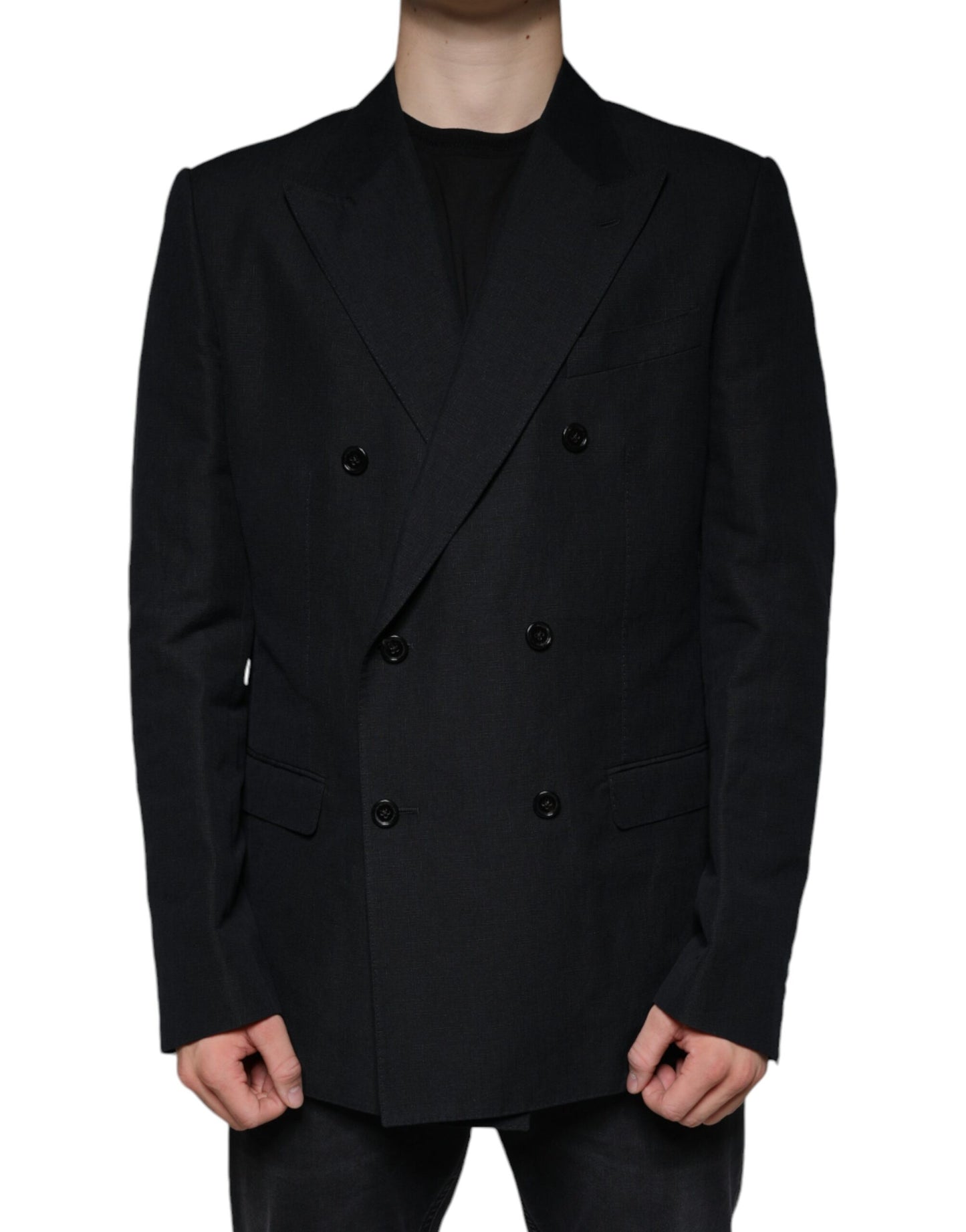 Dolce & Gabbana Dark Blue Linen Double Breasted Dress Blazer