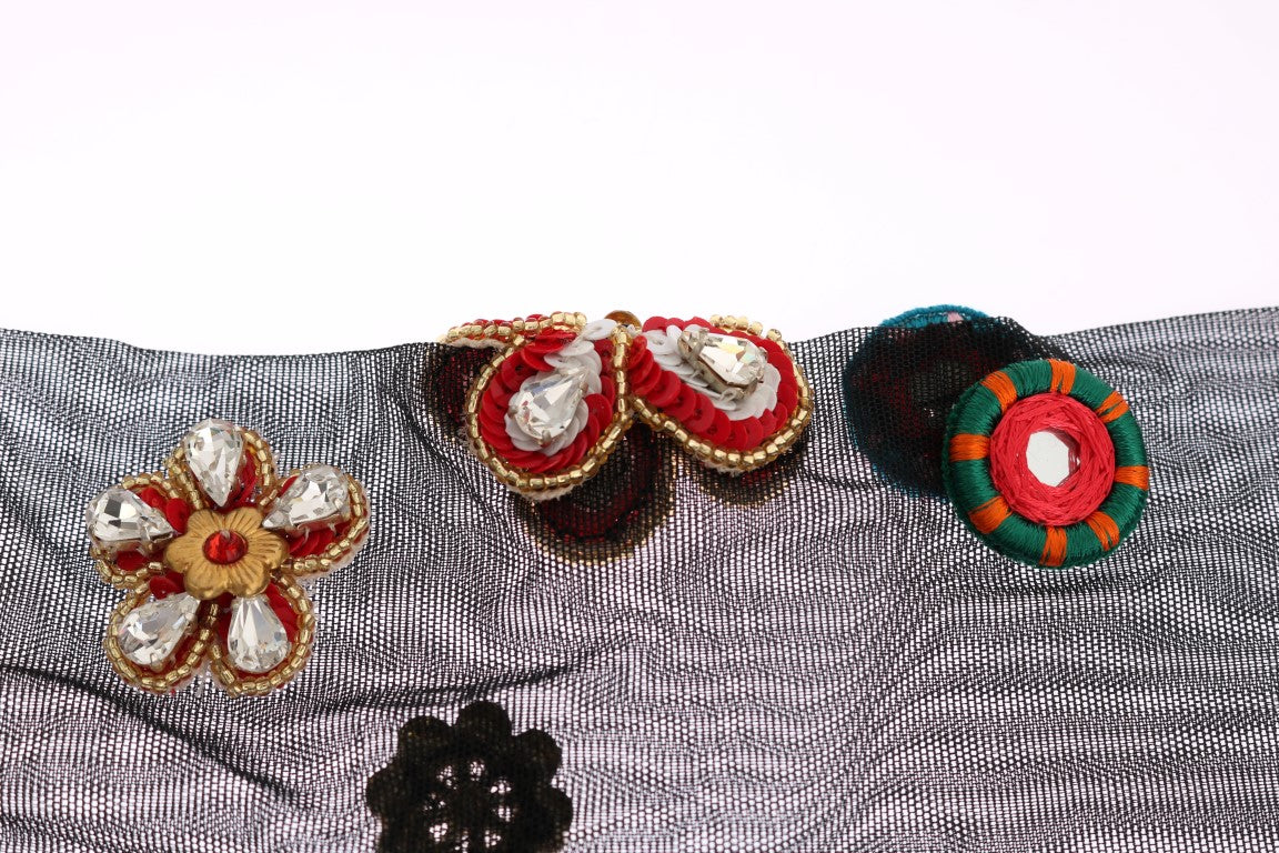 جوارب دولتشي آند غابانا السوداء المطاطية كاريتو المزينة بالكريستال