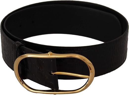 Dolce & Gabbana Black Wide Embossed Leather Gold Metal Buckle Belt