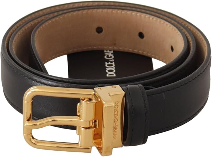 Dolce & Gabbana Black Calf Leather Gold Metal Logo Waist Buckle Belt
