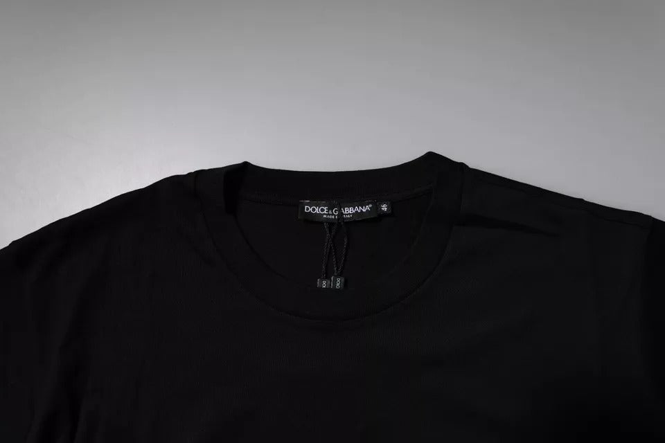 تي شيرت برقبة دائرية من القطن مع رقعة شعار باللون الأسود من Dolce & Gabbana