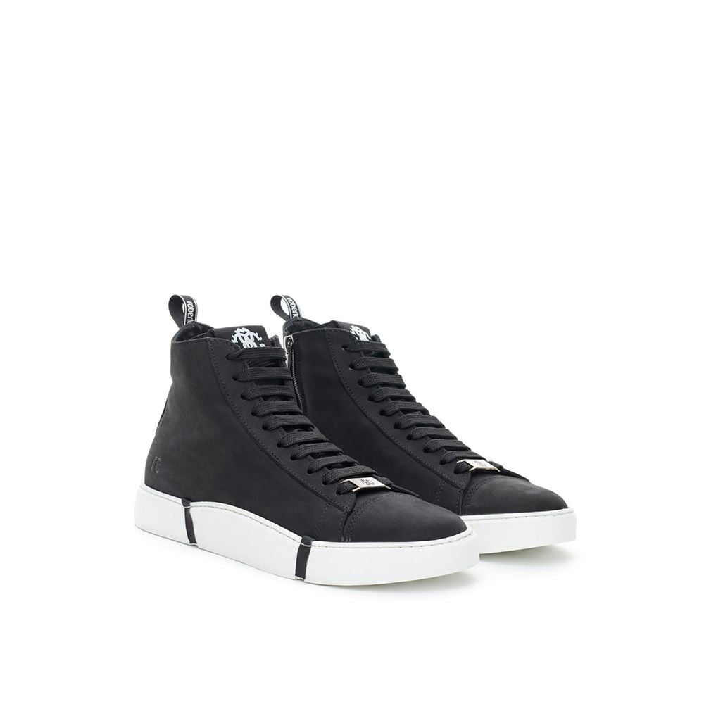 Roberto Cavalli Black Suede Leather High Top Sneakers
