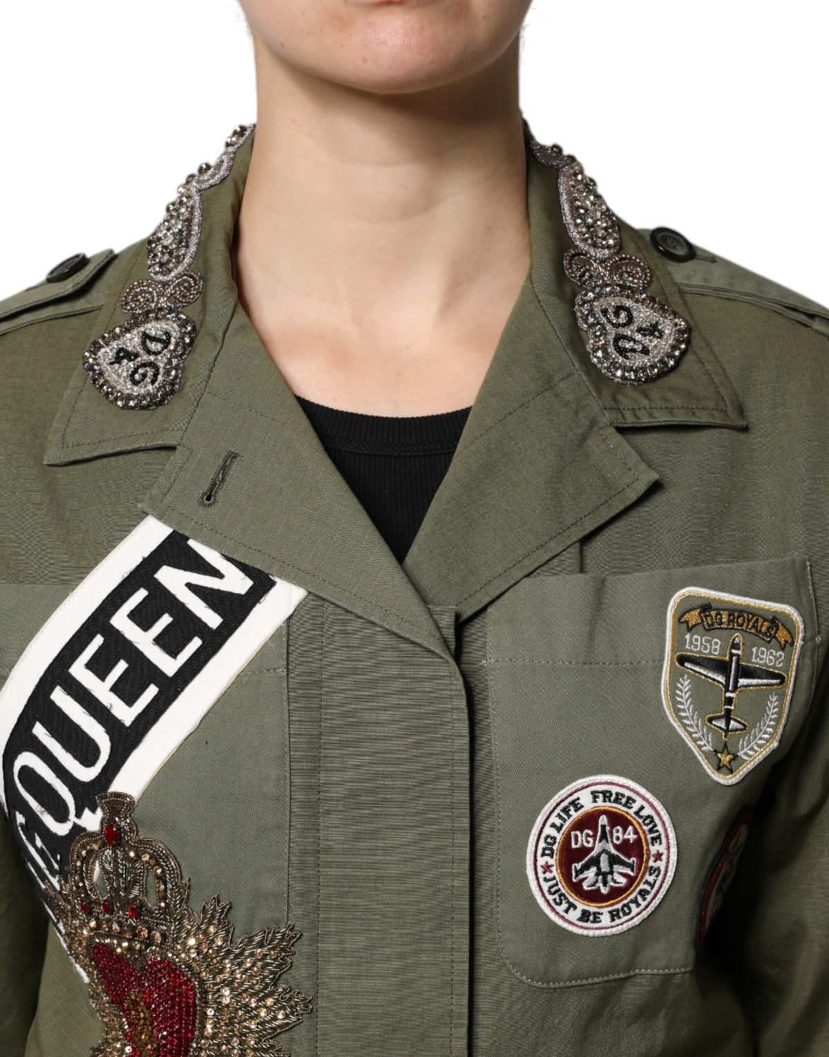 جاكيت معطف دولتشي آند غابانا مزين باللون الأخضر العسكري الملكي