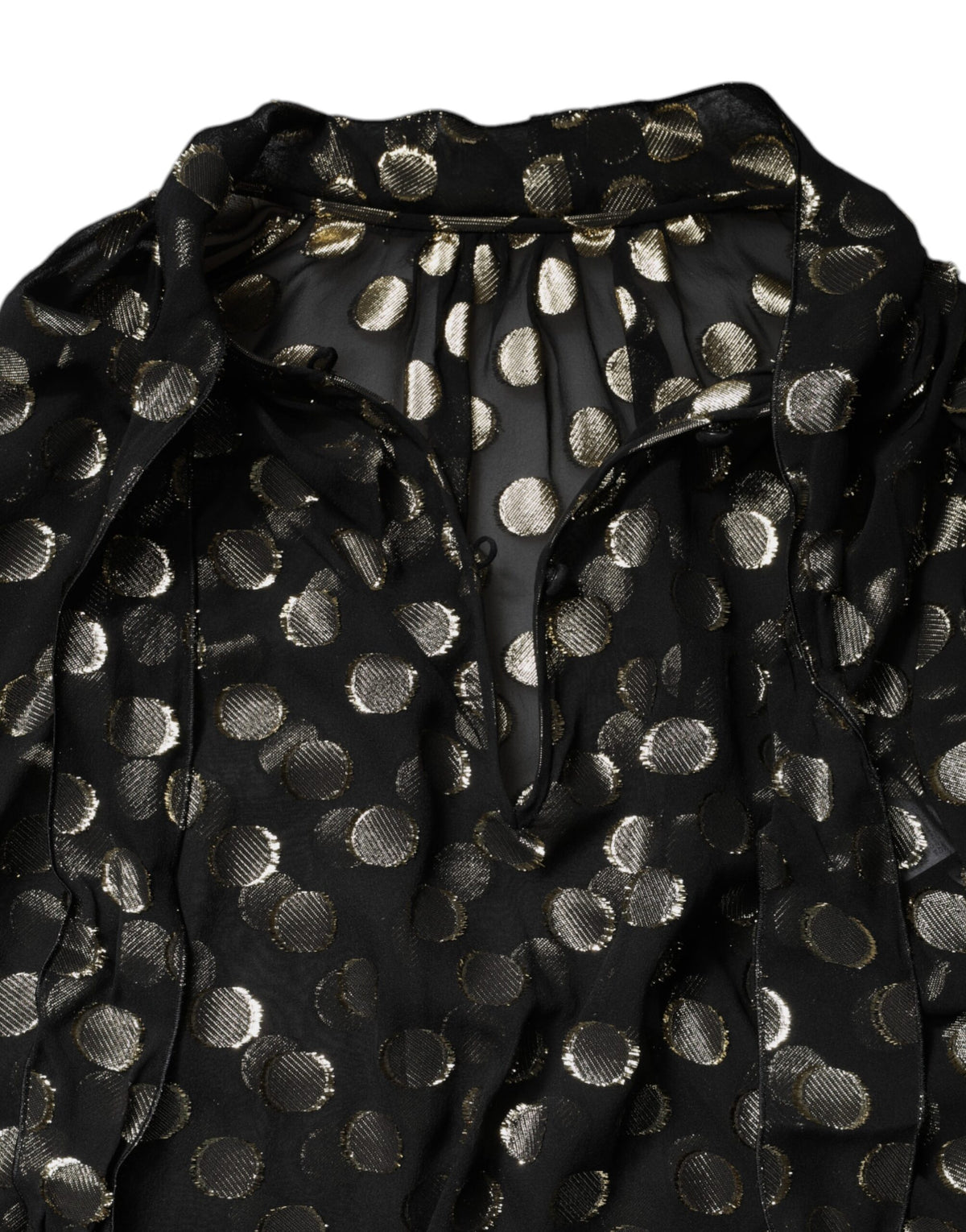 Dolce & Gabbana Black Sheer Tied Neck Polka Dots Blouse Top