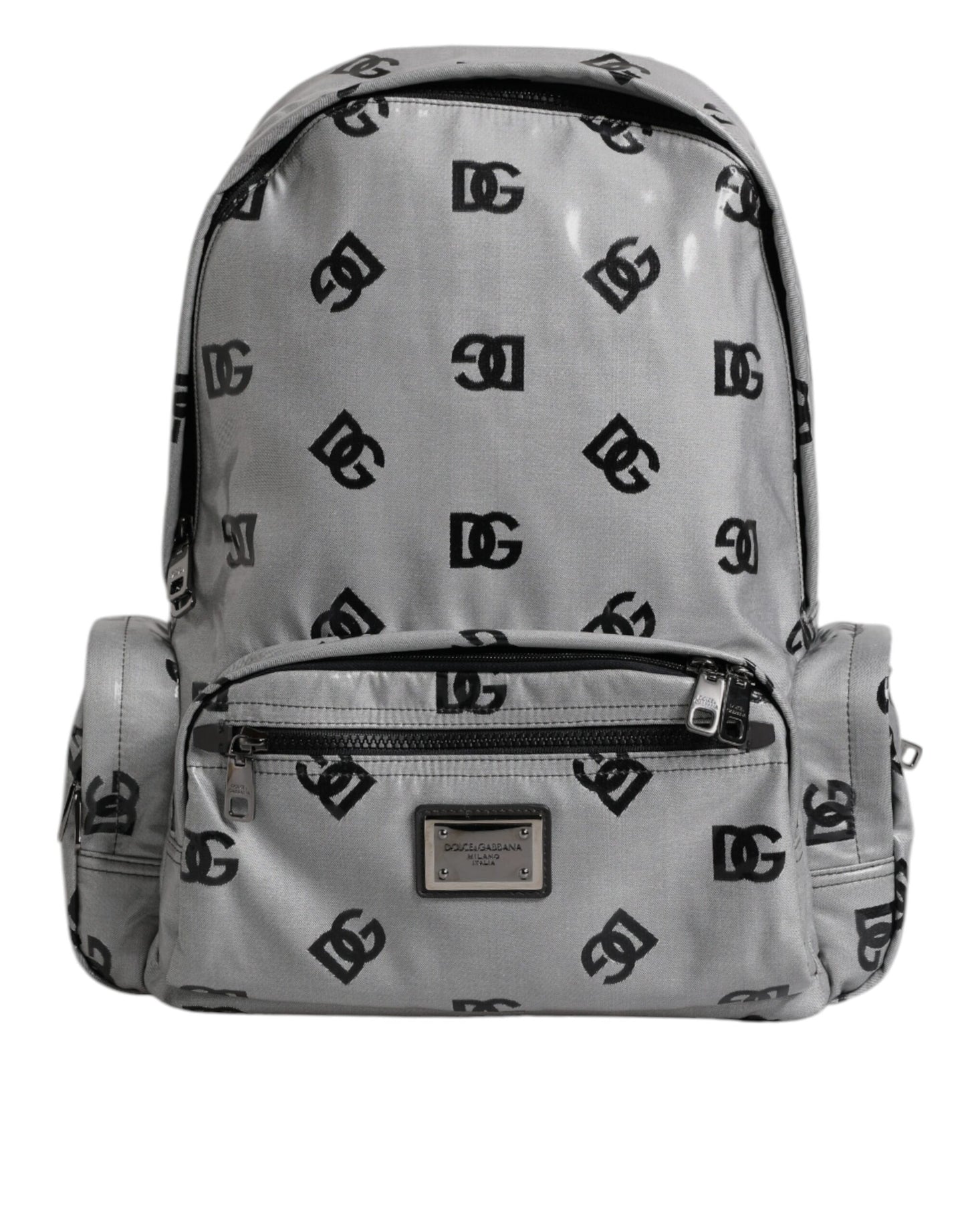 حقيبة ظهر دولتشي آند غابانا من البوليستر باللونين الرمادي والأسود مع لوحة شعار DG