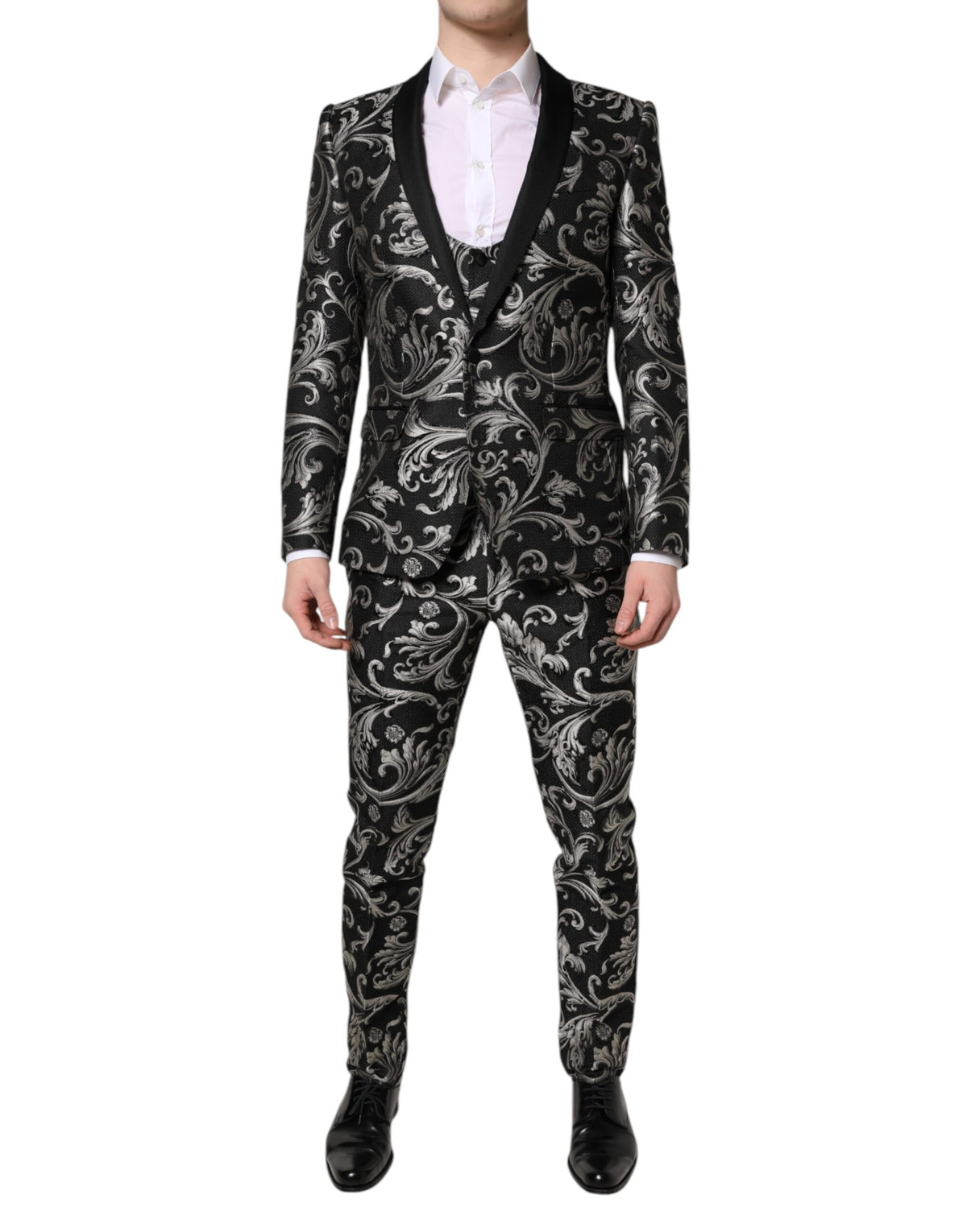 Dolce & Gabbana Dark Gray MARTINI Jacquard Men 3 Piece Suit