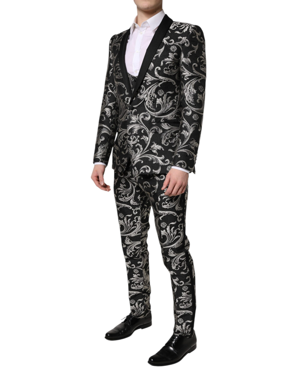 Dolce & Gabbana Dark Gray MARTINI Jacquard Men 3 Piece Suit