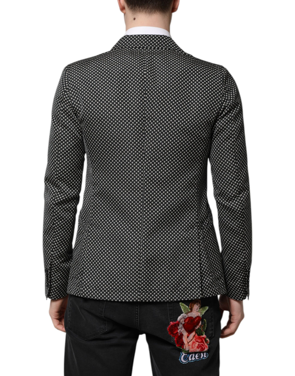 Dolce & Gabbana Dark Gray White Patterned Men Suit Coat Blazer