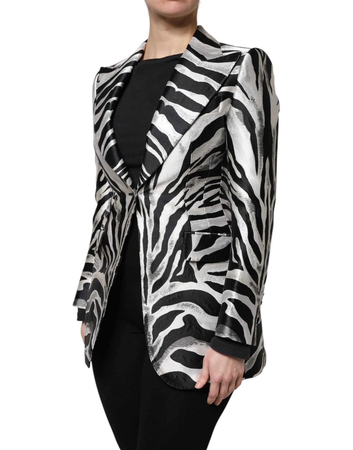 Dolce & Gabbana Black Silver Polyester Women Blazer Jacket