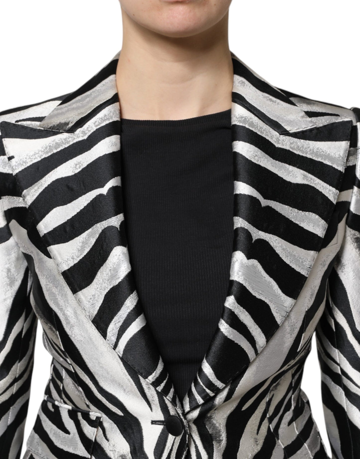 Dolce & Gabbana Black Silver Polyester Women Blazer Jacket