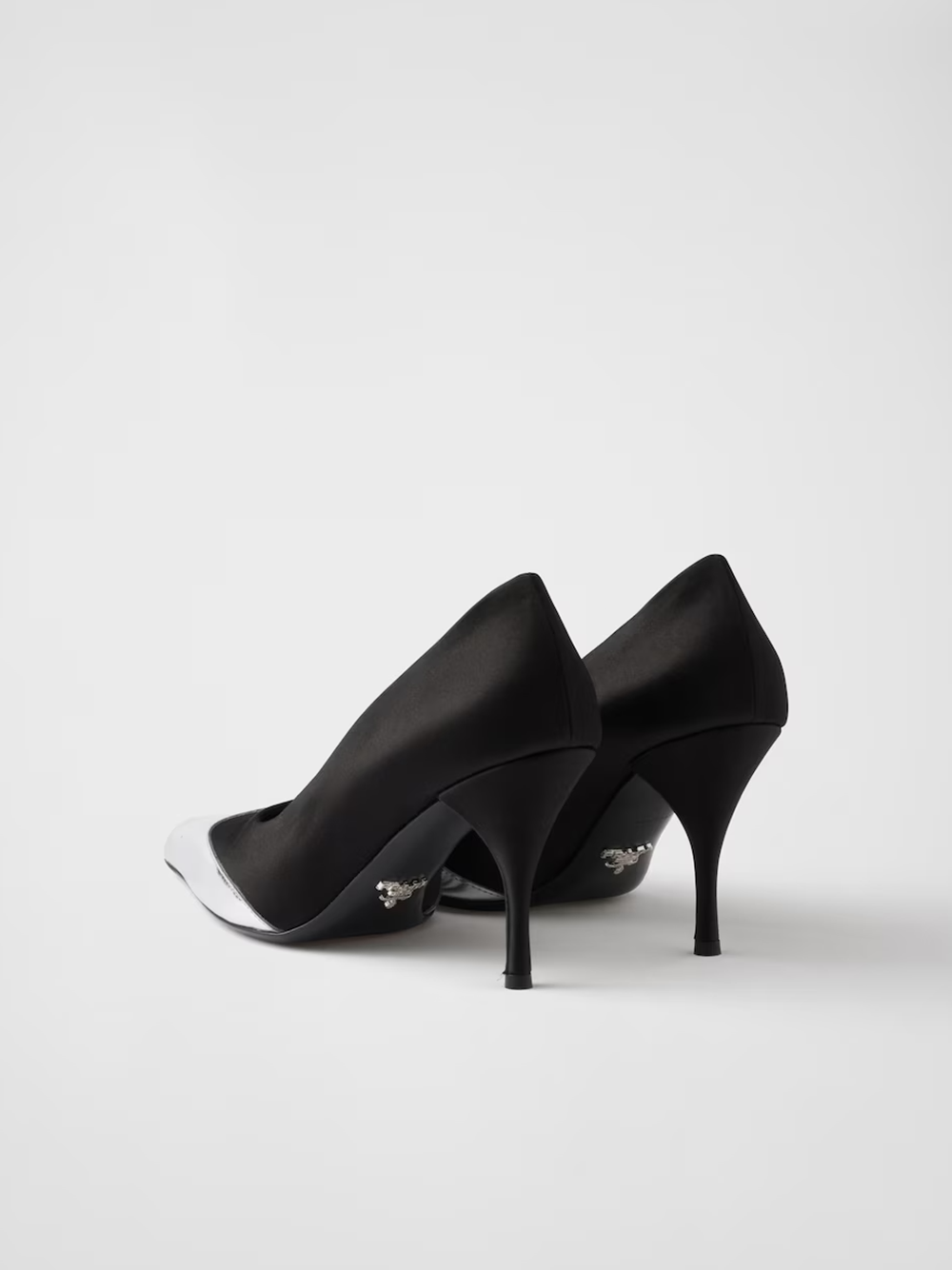 Prada Satin And Metallic Silver Leather Pumps