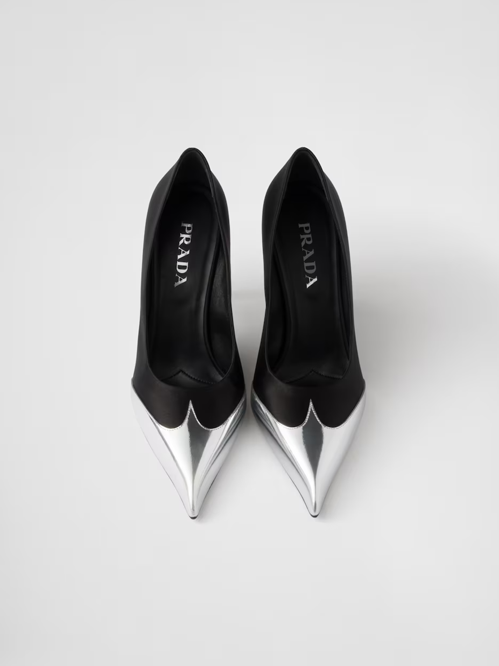 Prada Satin And Metallic Silver Leather Pumps