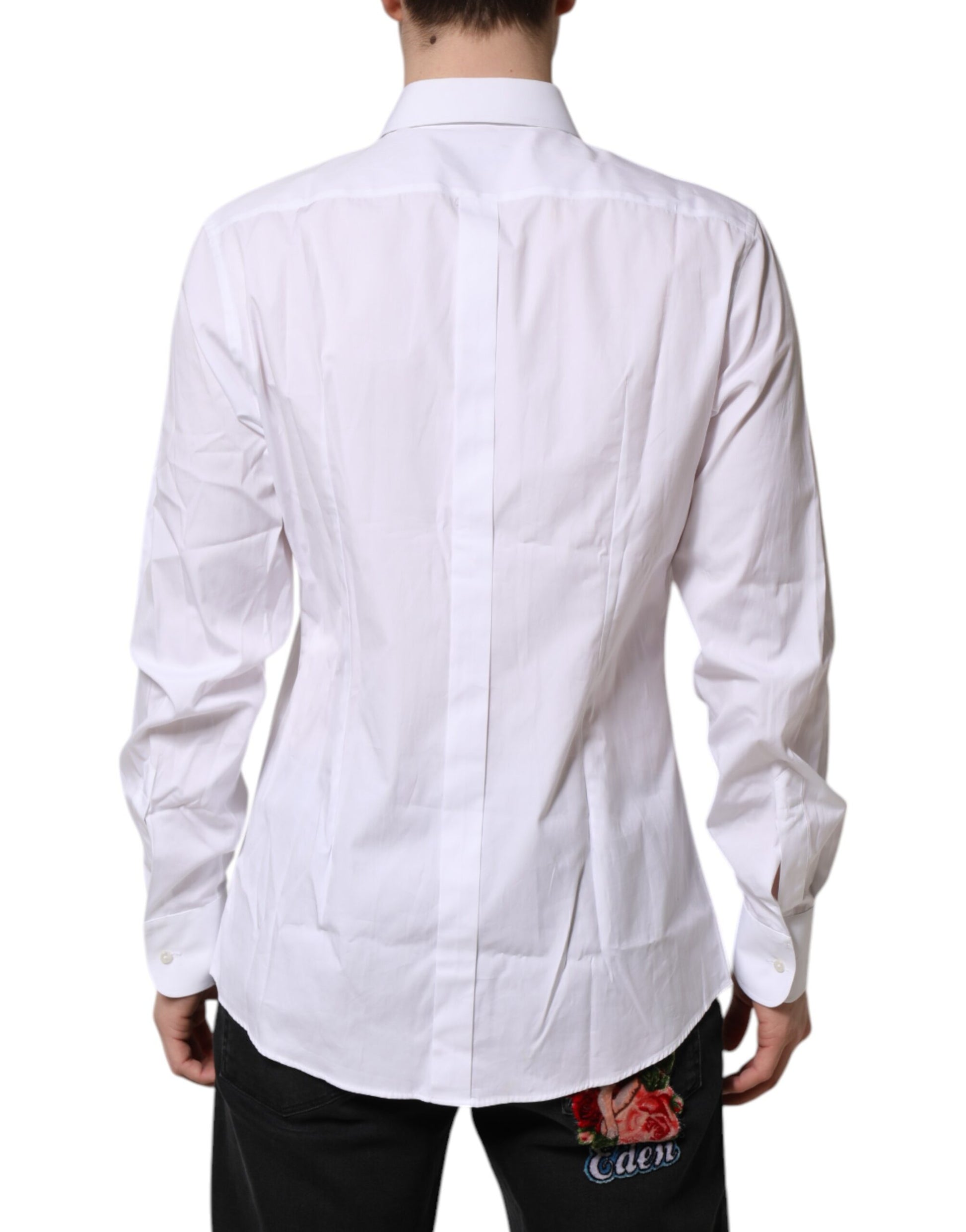 Dolce & Gabbana White Silk Bib Poplin GOLD Men Formal Shirt