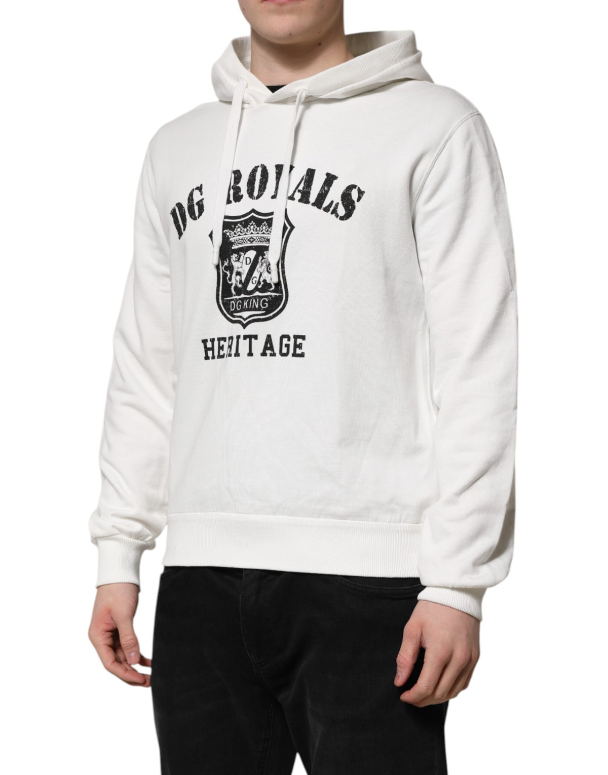 Dolce & Gabbana سويت شيرت بغطاء رأس قطني أبيض بطبعة DG ROYAL