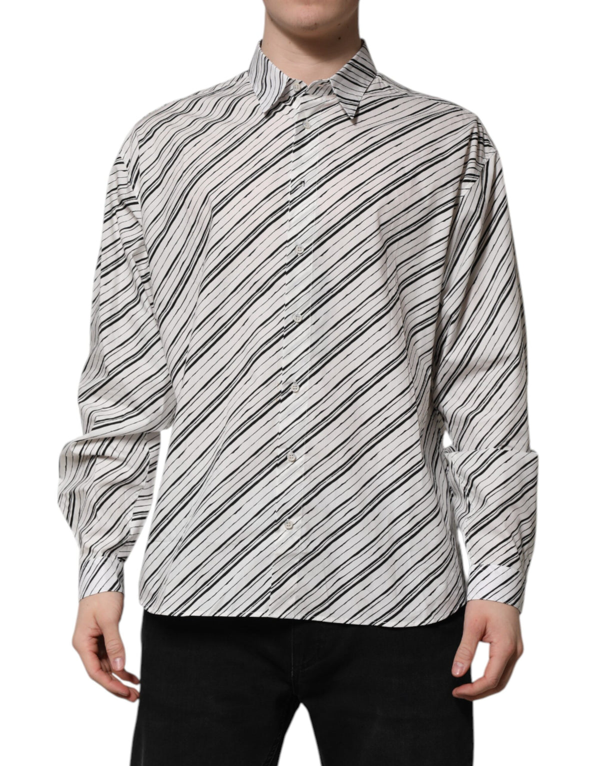Dolce & Gabbana White Striped Long Sleeves Men Formal Shirt