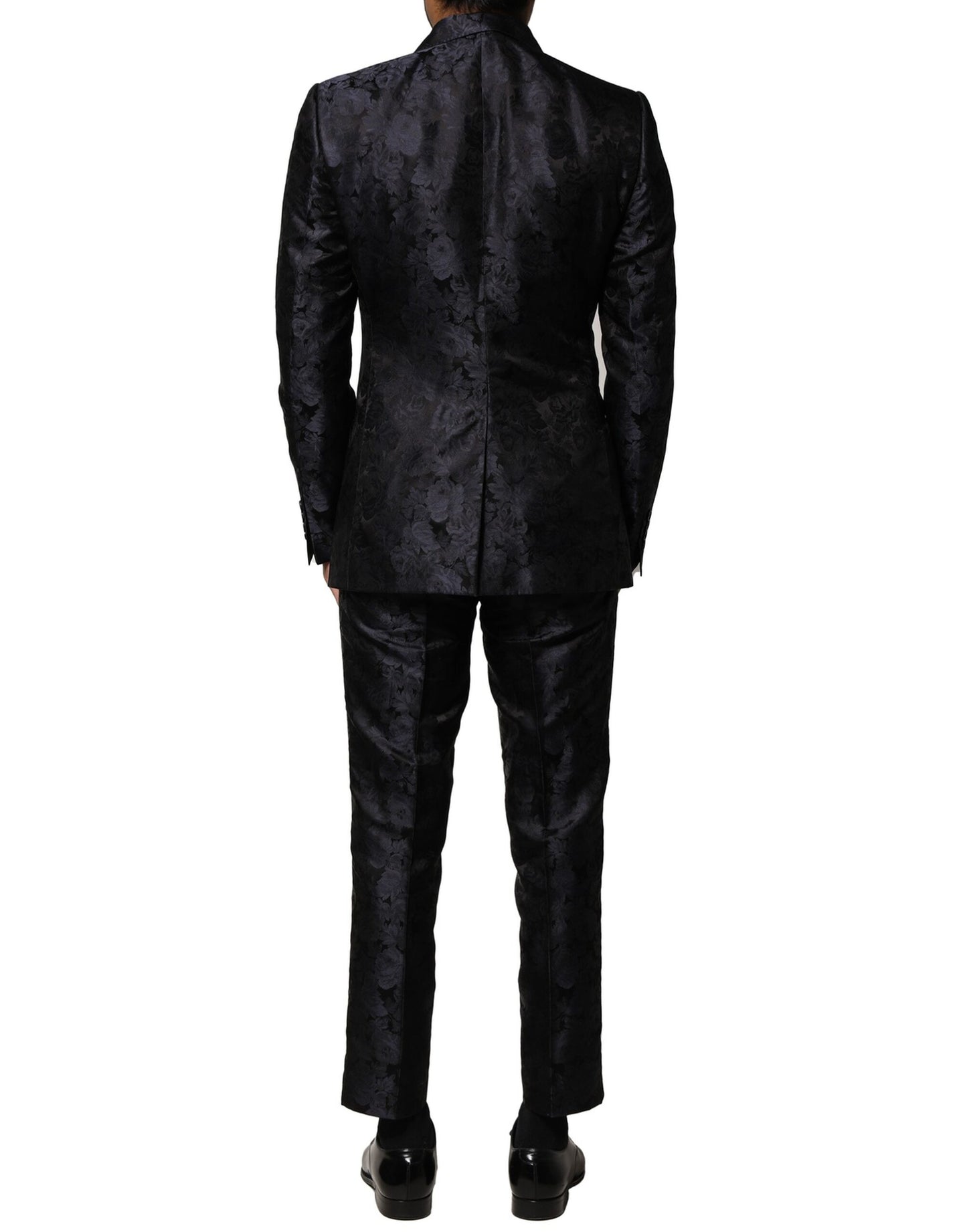 Dolce & Gabbana Dark Gray Black Jacquard 3 Piece Single Breasted Suit
