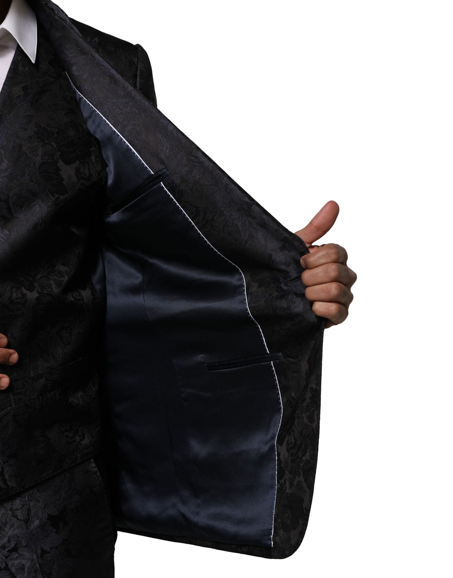 Dolce & Gabbana Dark Gray Black Jacquard 3 Piece Single Breasted Suit