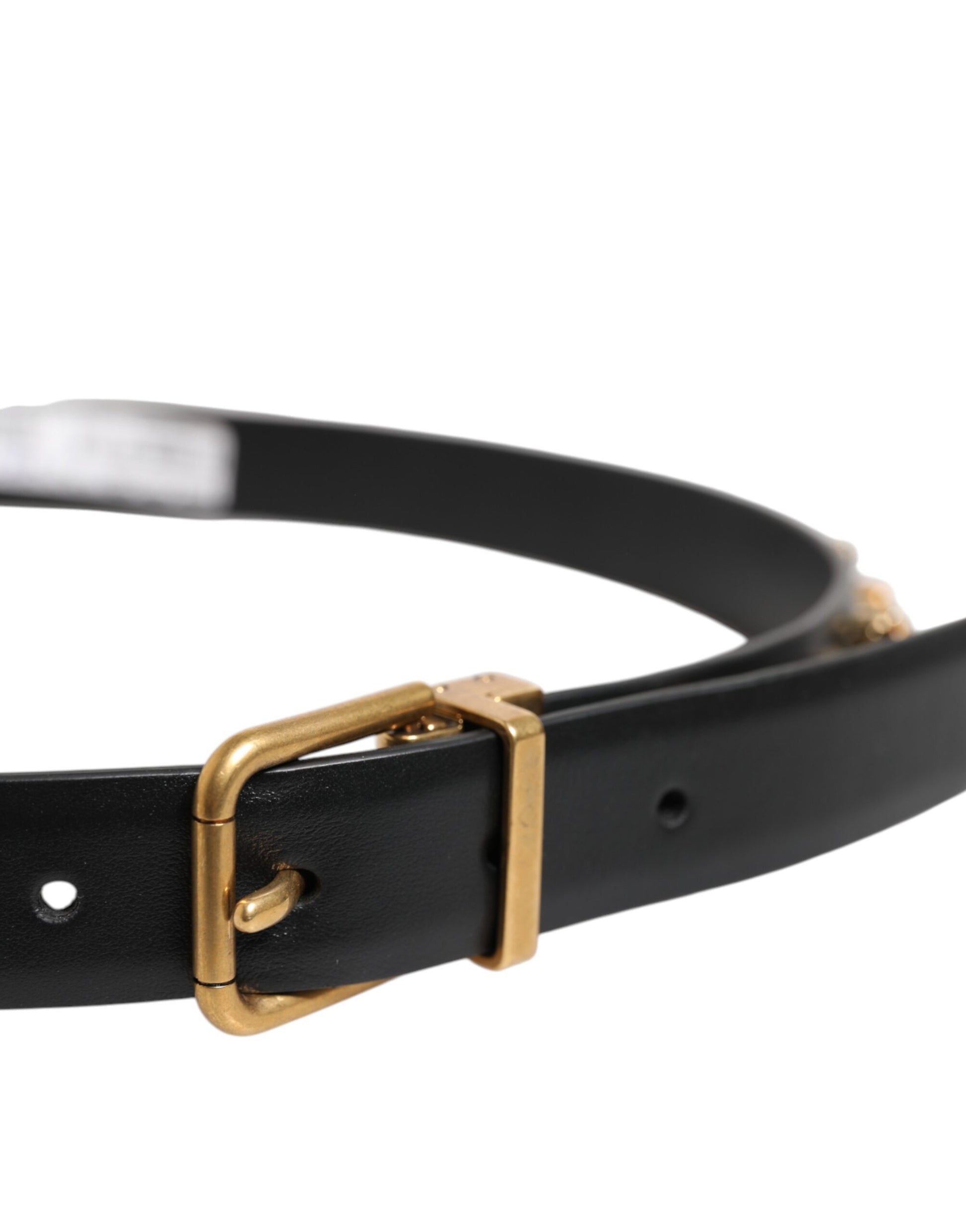 Dolce & Gabbana Black Leather Studded Gold Tone Buckle Belt
