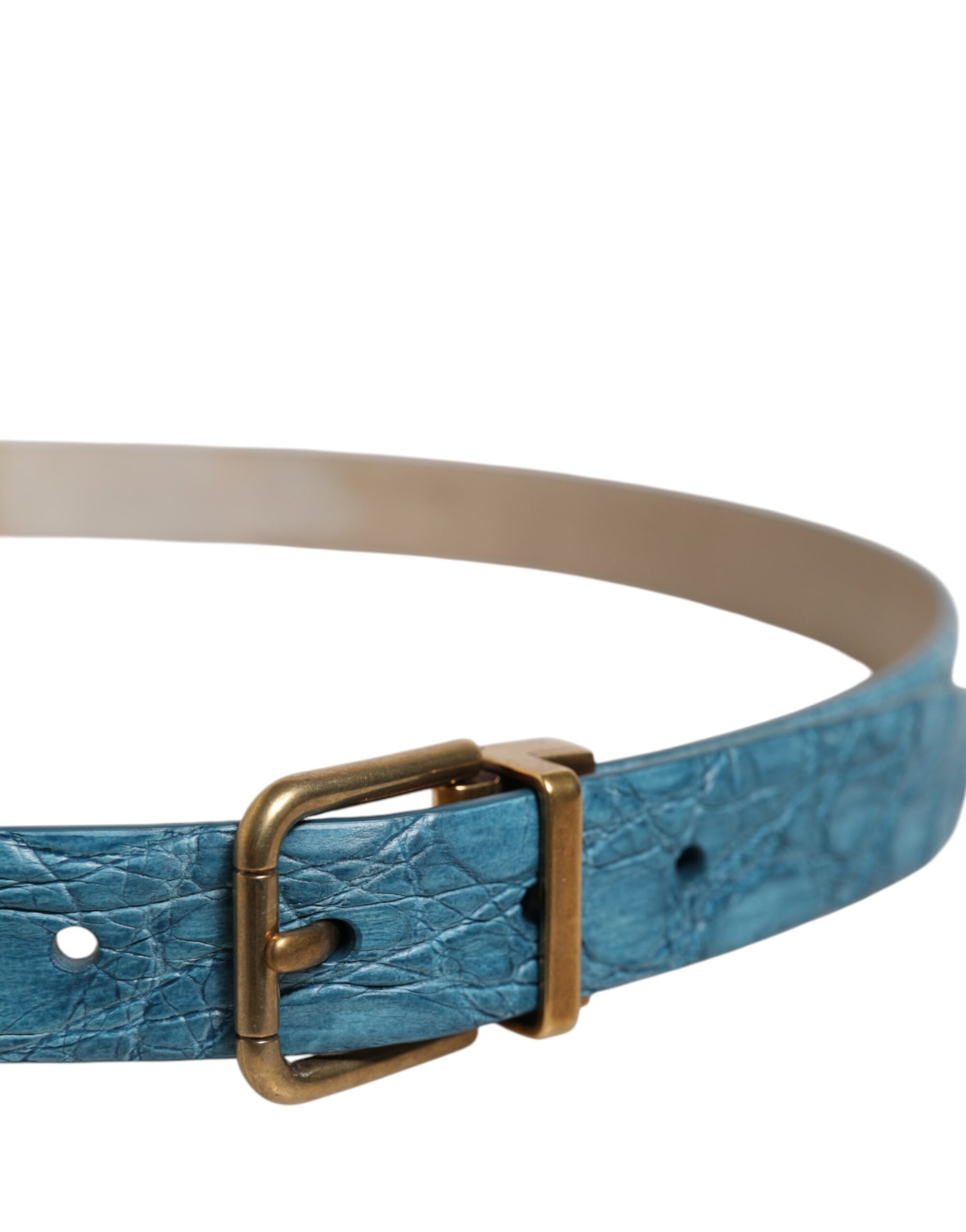 Dolce & Gabbana Blue Leather Classic Gold Metal Buckle Belt
