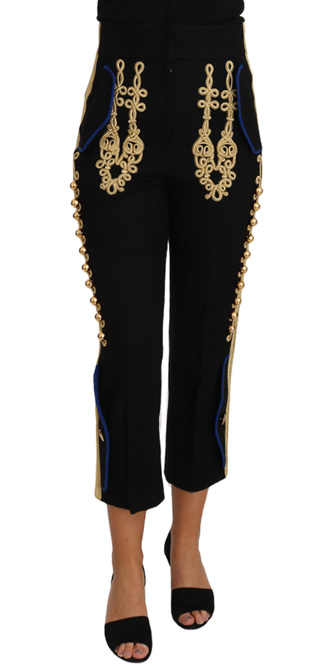 بنطلون دولتشي آند غابانا العسكري المزين باللونين الأسود والذهبي