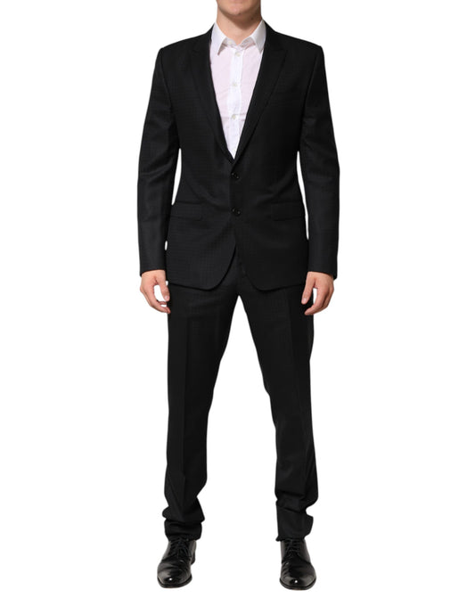 Dolce & Gabbana Dark Gray Jacquard Single Breasted 2 Piece Suit