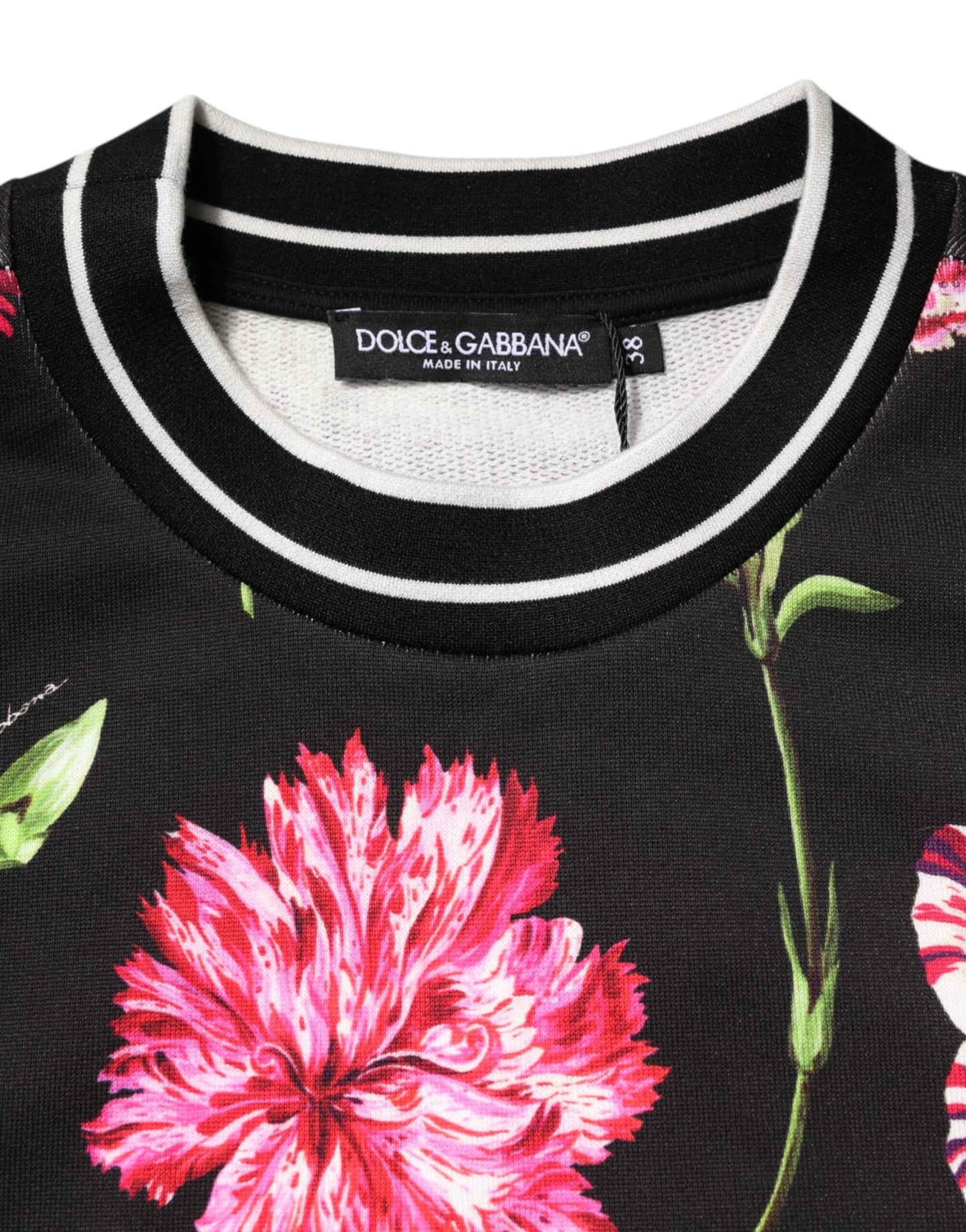 Dolce & Gabbana بلوزة قطنية سوداء بأكمام قصيرة وطبعة زهور