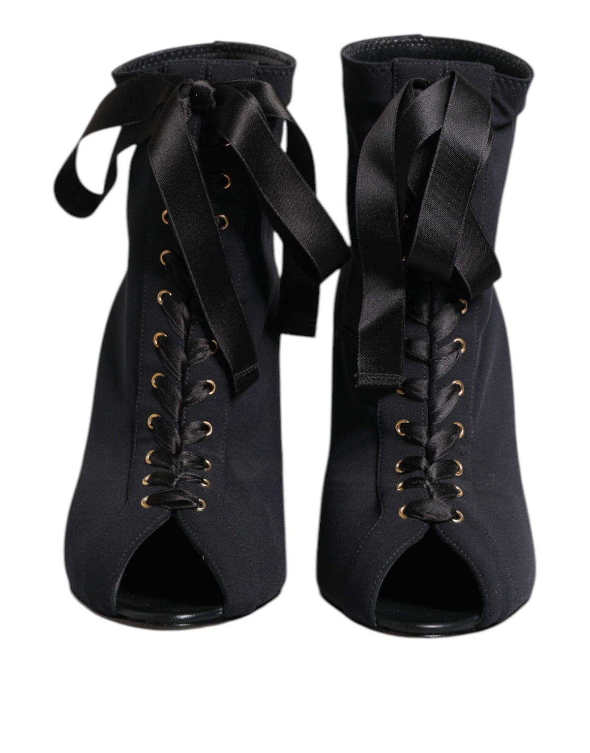 Dolce & Gabbana Black Stiletto Heels Lace Up Boots Shoes