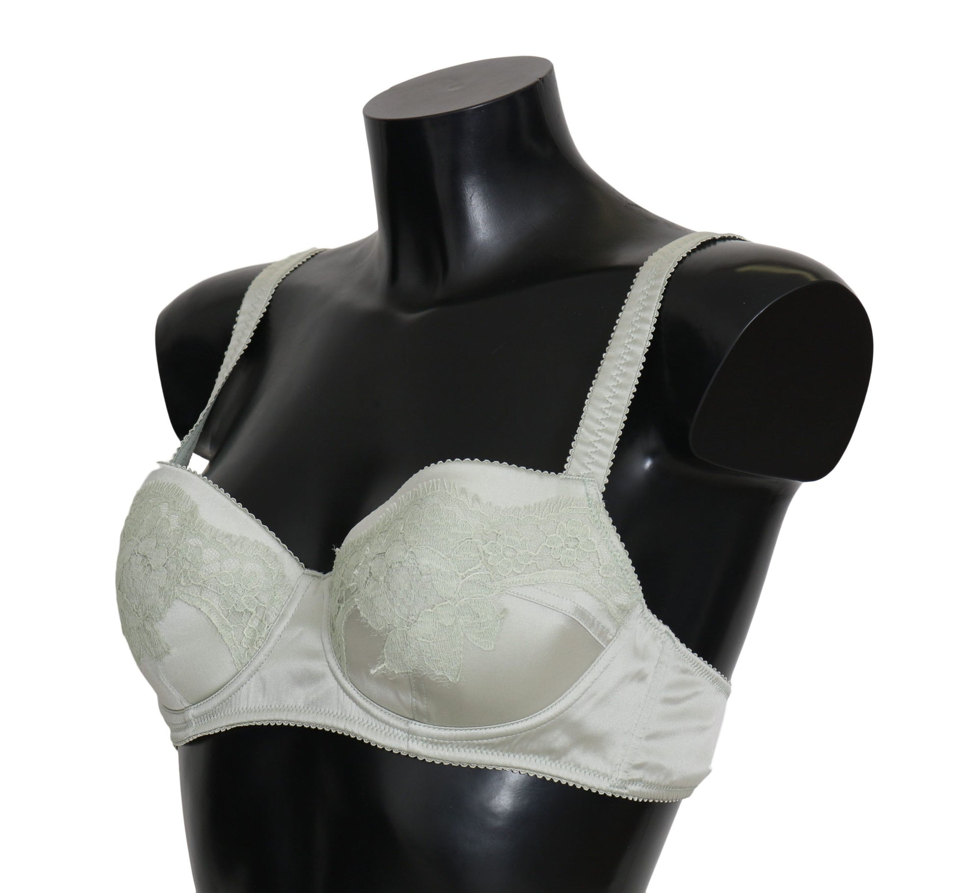 Dolce & Gabbana Green Balconcino Bra Floral Lace Underwear