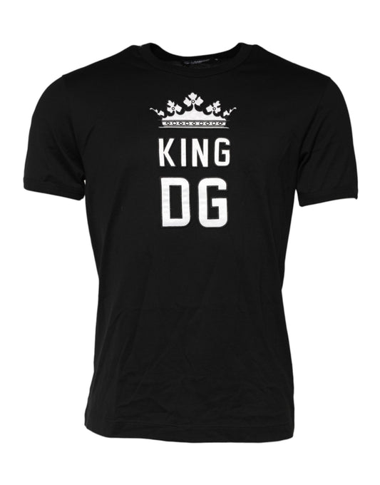تي شيرت برقبة دائرية من القطن بتصميم تاج DG King من دولتشي آند غابانا باللون الأسود