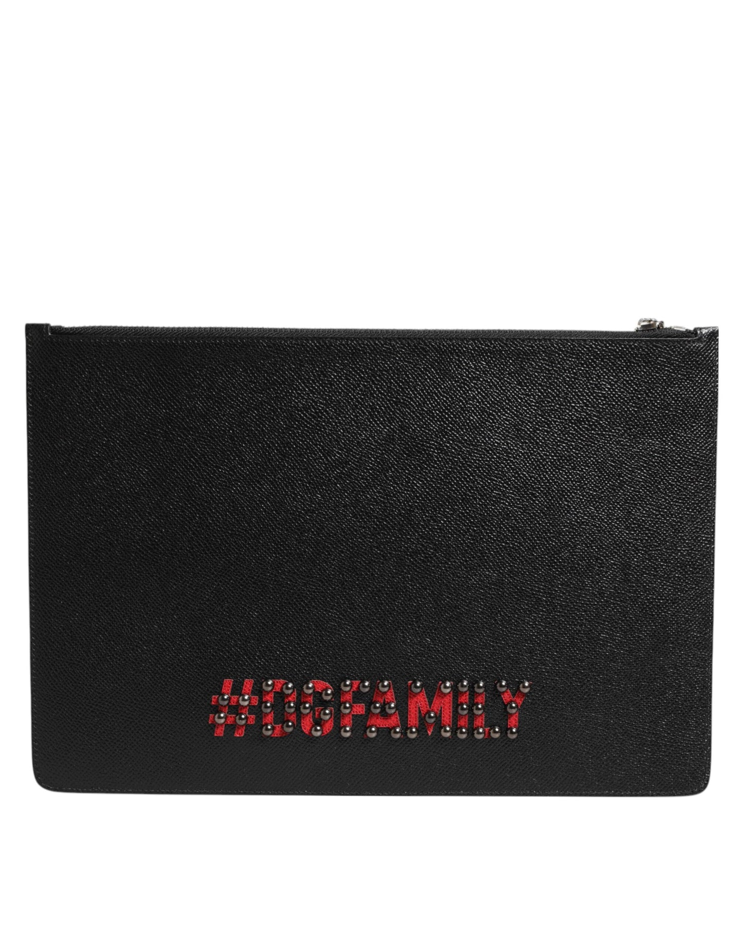 شنطة كلاتش باوتش رجالي جلد أسود مزينة #DGFAMILY من دولتشي آند غابانا