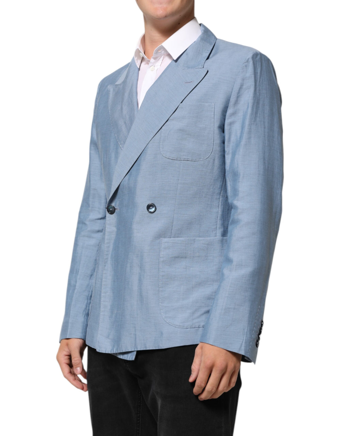 جاكيت بليزر رجالي مزدوج الصدر من الكتان Dolce & Gabbana Light Blue
