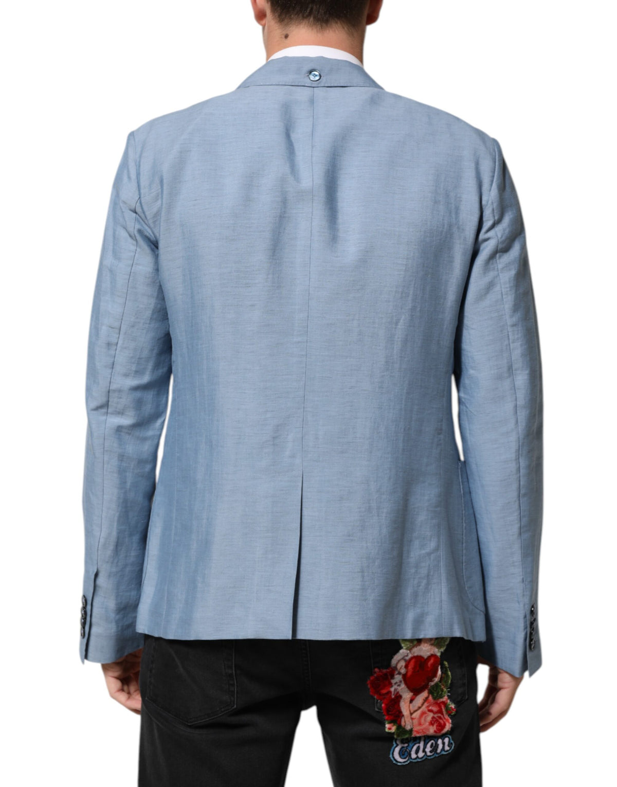 جاكيت بليزر رجالي مزدوج الصدر من الكتان Dolce & Gabbana Light Blue