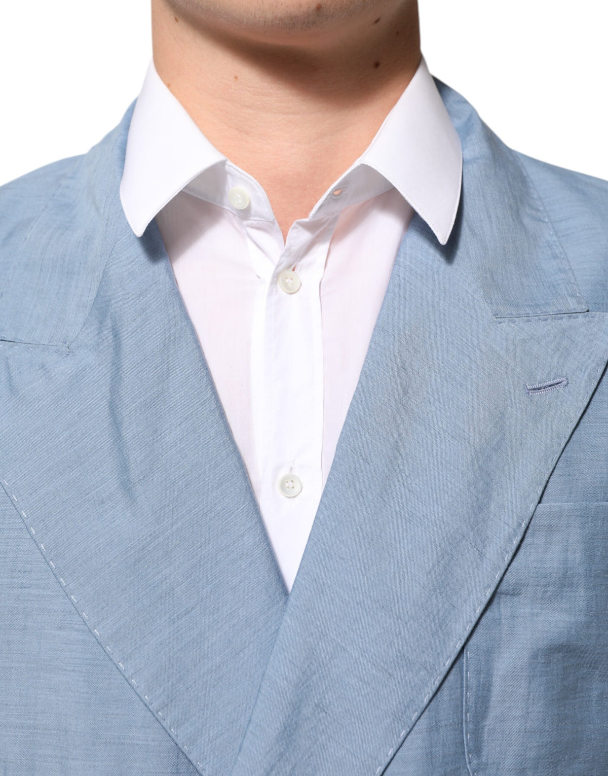 جاكيت بليزر رجالي مزدوج الصدر من الكتان Dolce & Gabbana Light Blue