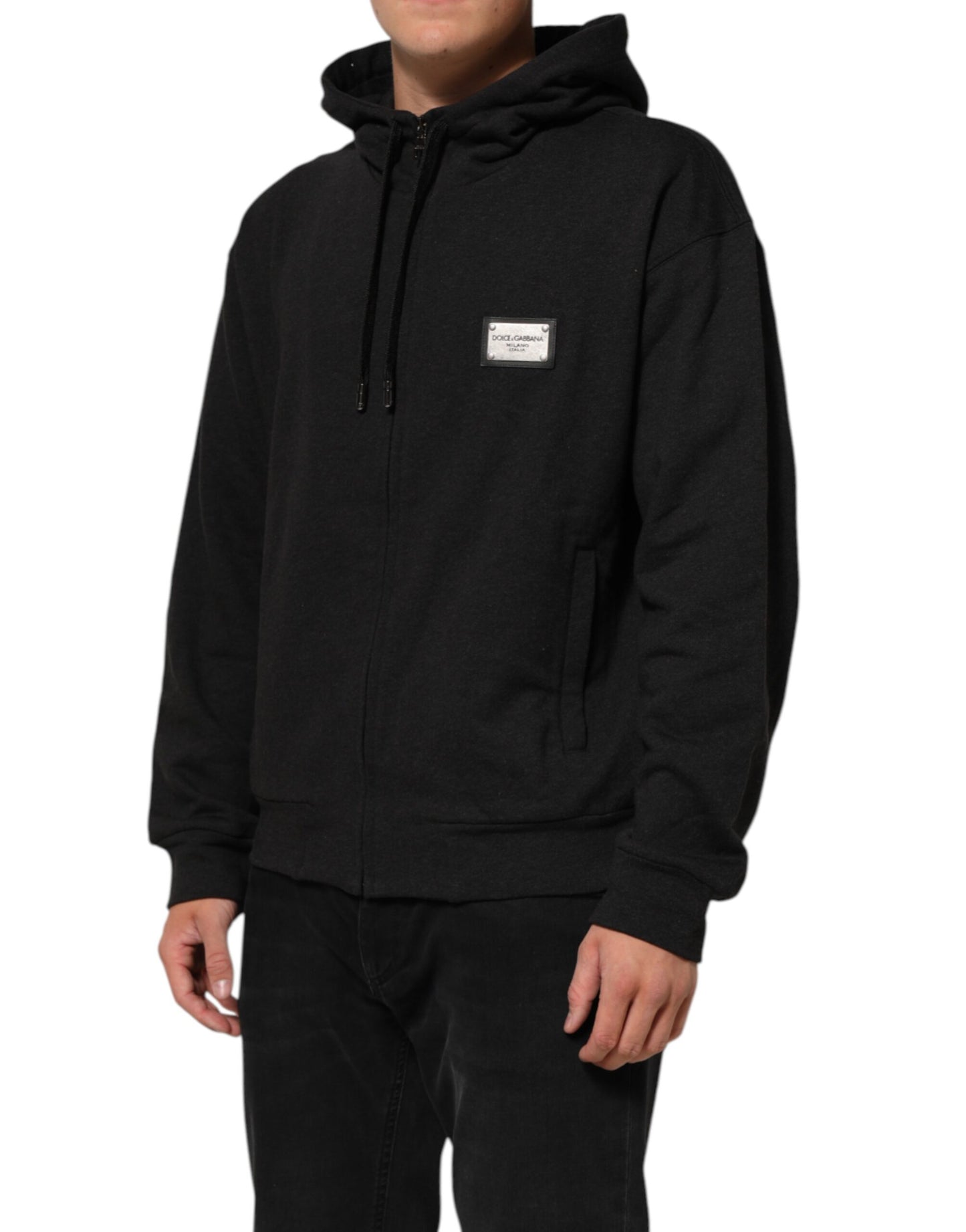 Dolce & Gabbana Black Logo FullZip Hooded Sweatshirt Sweater