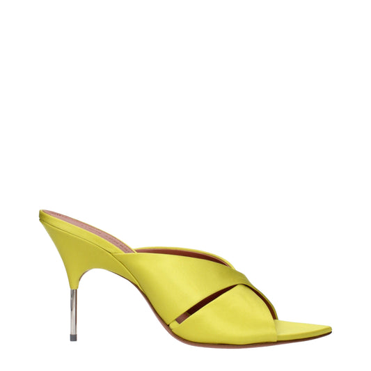 Amina Muaddi Green Satin Stiletto Heel Sandals