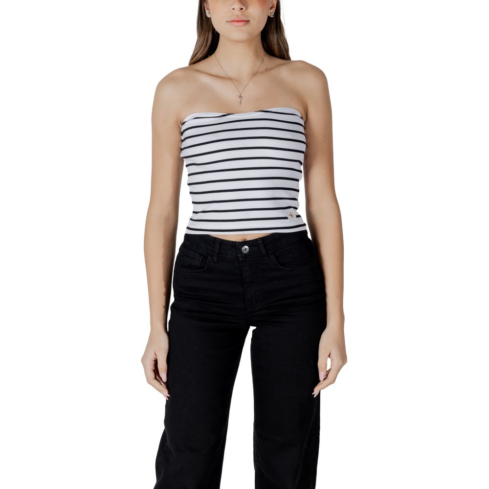 Calvin Klein Jeans توب قطني أبيض معاد تدويره