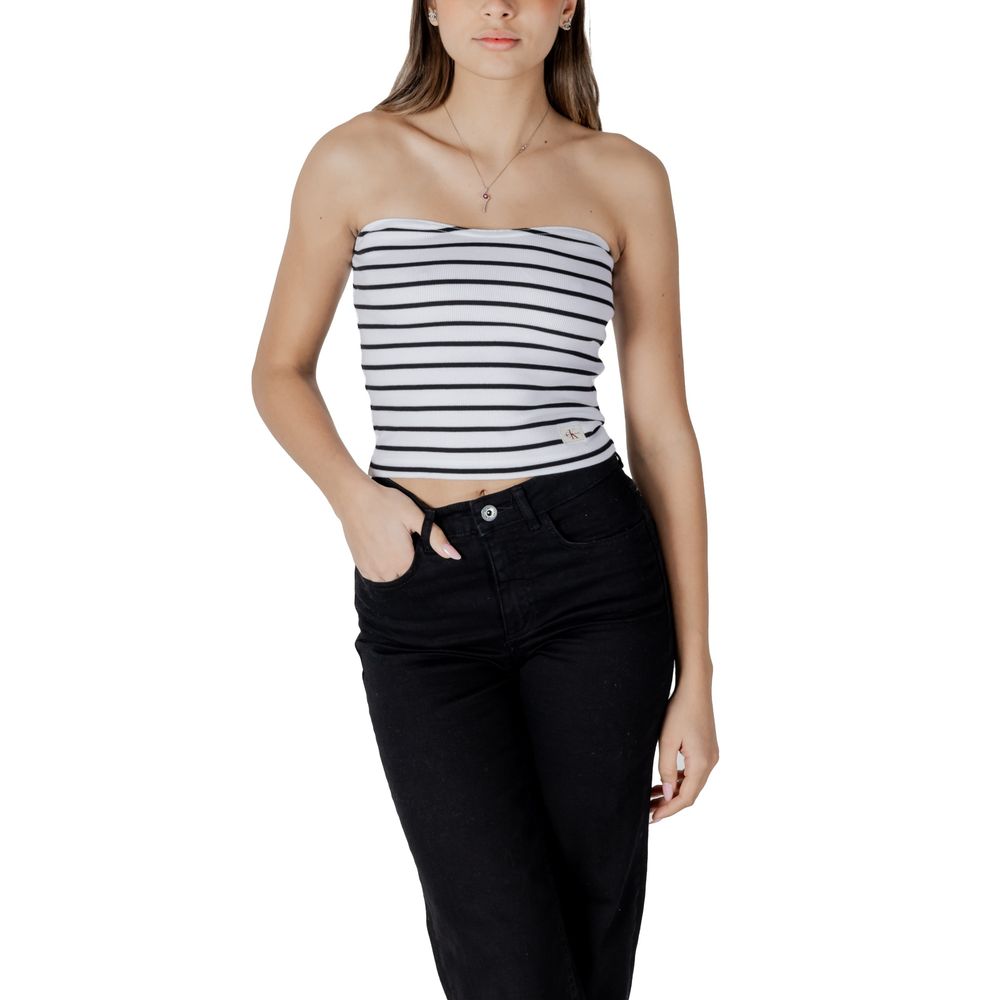 Calvin Klein Jeans توب قطني أبيض معاد تدويره