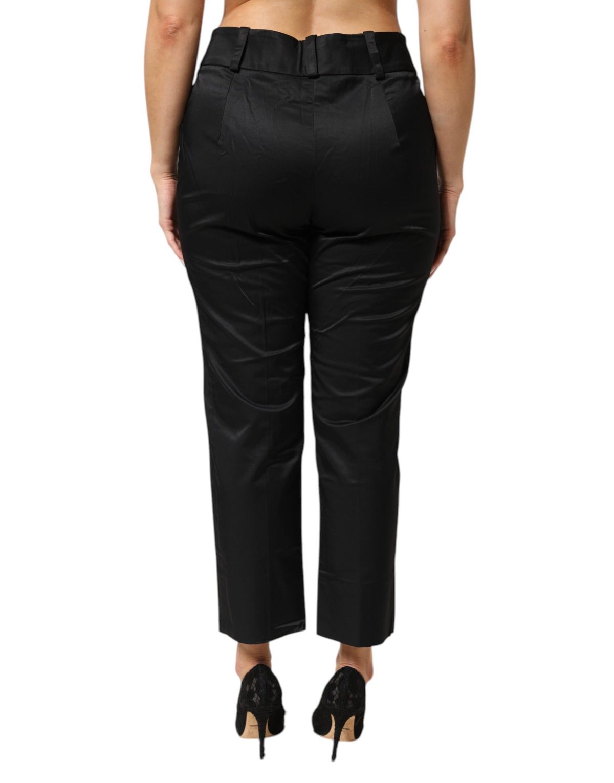 BENCIVENGA Black Cotton Blend Cropped Straight Leg Pants