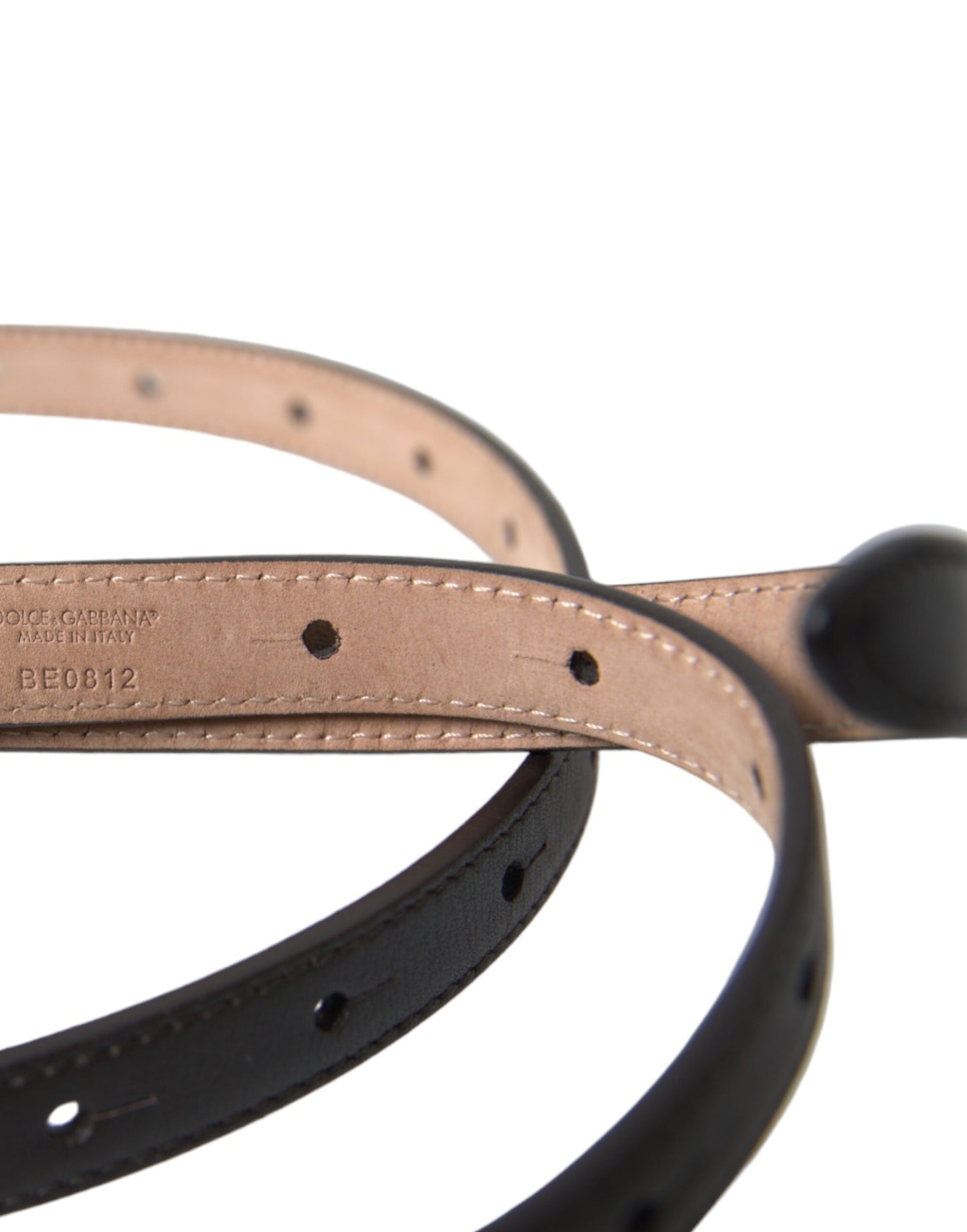 Dolce & Gabbana Black Leather Long Skinny Gold Metal Buckle Belt