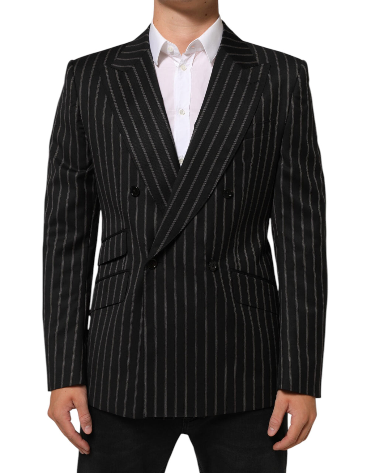 Dolce & Gabbana Dark Gray Stripes SICILIA 1 Button Suit Blazer