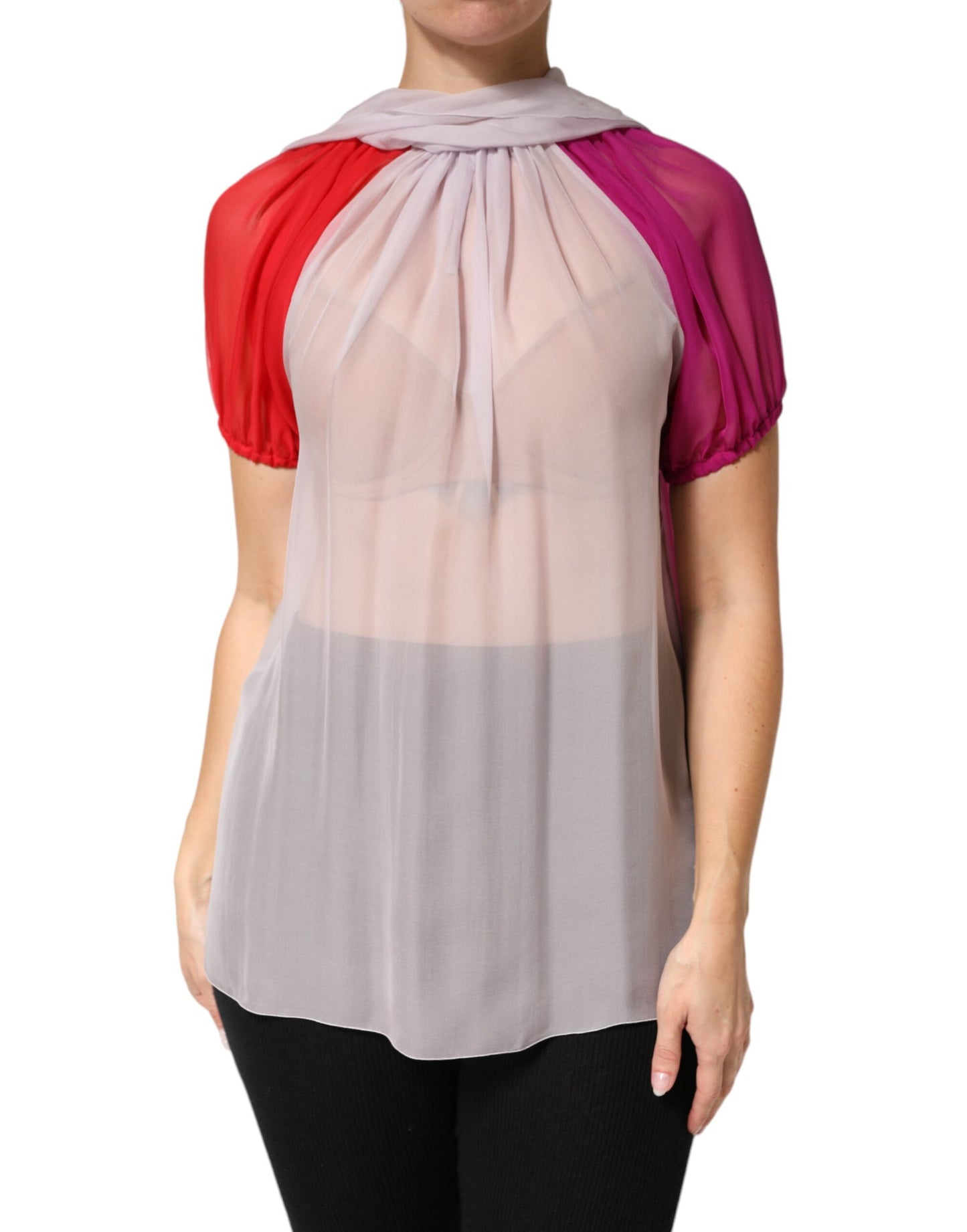 Dolce & Gabbana Multicolor Short Sleeves Silk Blouse Top